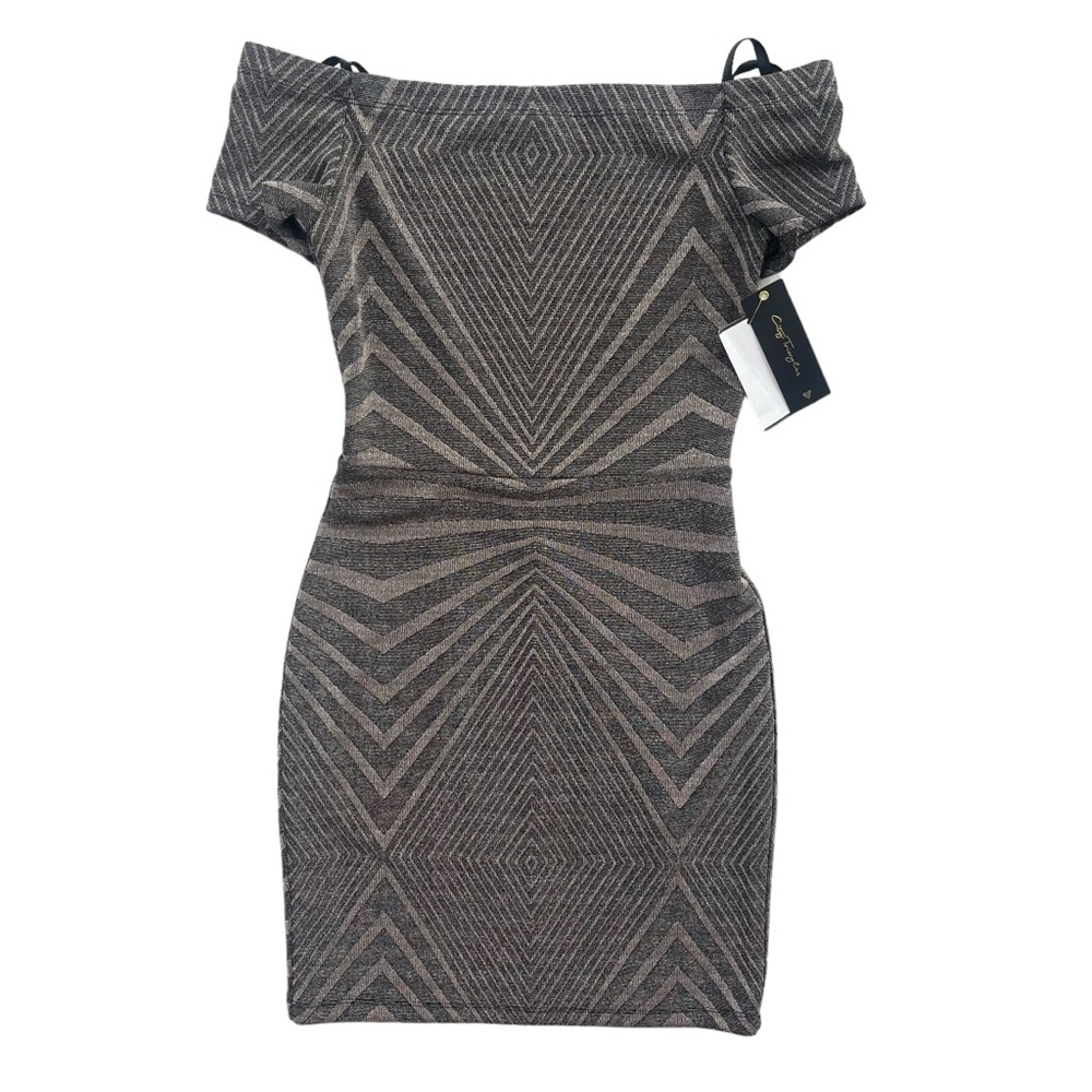 City Triangles Women’s Sz 3 Black Blush Metallic Knit Off Shoulder Bodycon Dress